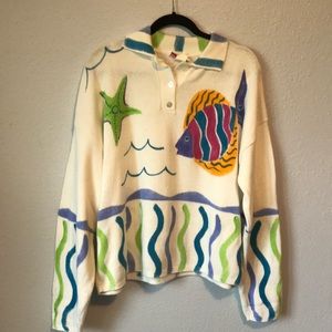 Retro Vintage oversized sweater with fish